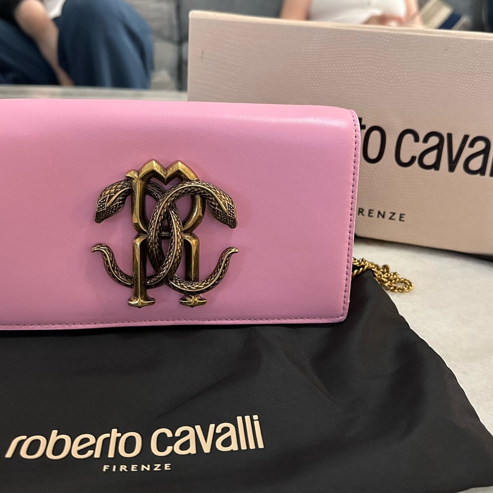 Roberto Cavalli Pink Shoulder bag with Monogram Mirror Snake